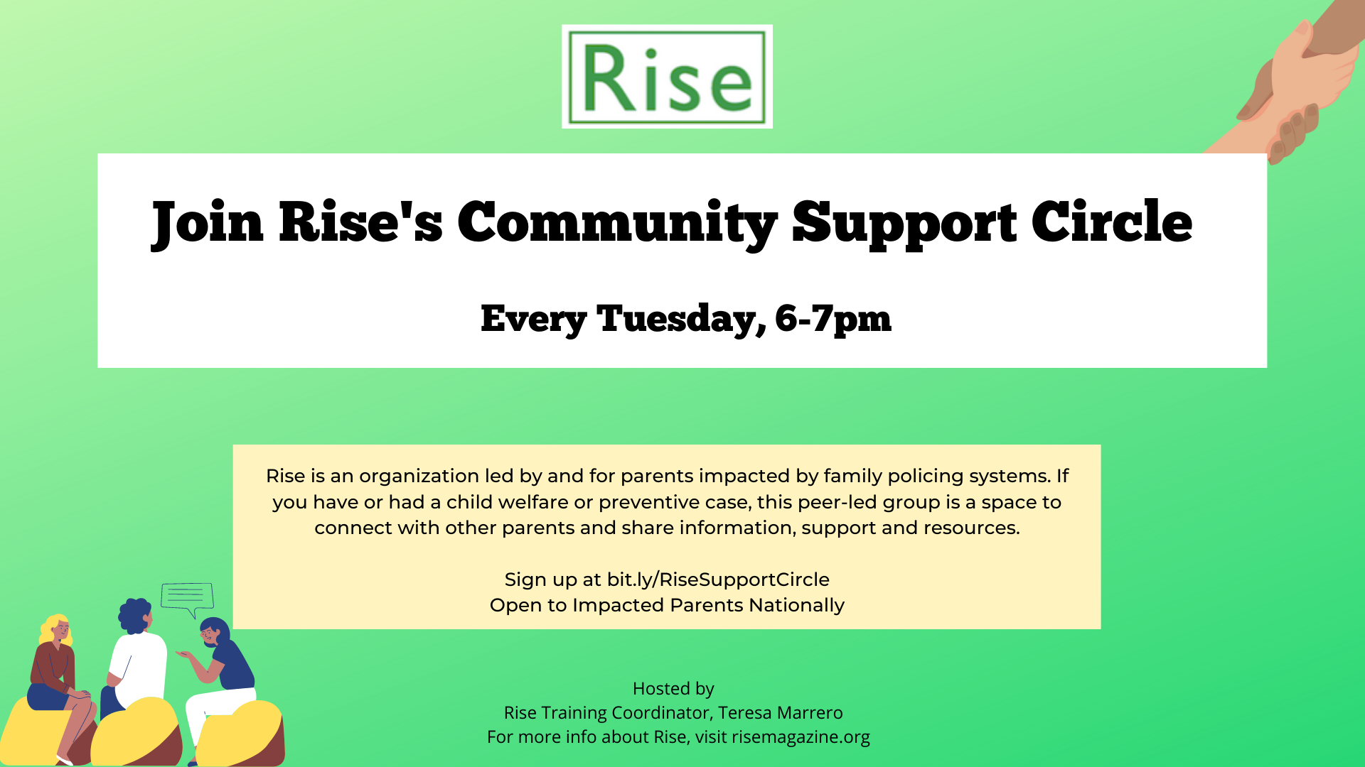 Rise Support Circle every Tuesday from 6-7pm EST